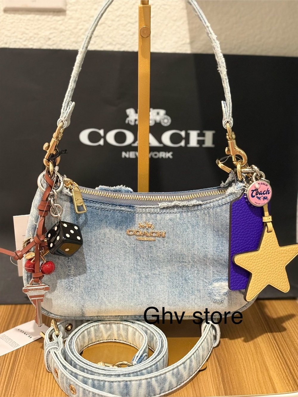 Coach Teri Shoulder Bag In Loved Denim With Charms